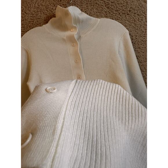 Thakoon‎ Merino Wool Ivory Button Up Turtleneck Cardigan Sz S Minimalist Preppy - Picture 10 of 16